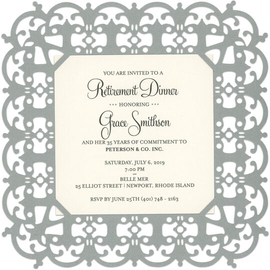 Silver Filigree Square Die-cut Frame Invitations